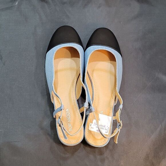 BRAND NEW TOP MODA SLINGBACK LOW BLOCK-HEEL ADJUSTABLE BUCKLE SHOE G1 - Picture 5 of 13